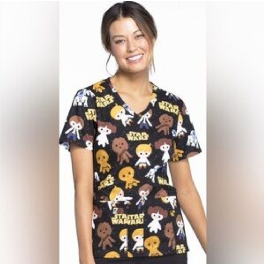 Star Wars Cartoon Print Scrub Top Small (8350)